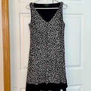 Ralph Lauren Black and White Sleeveless V-Neck Midi Dress